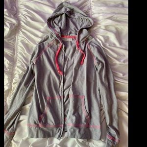 Grey and Pink Thin Zip Up Hoodie